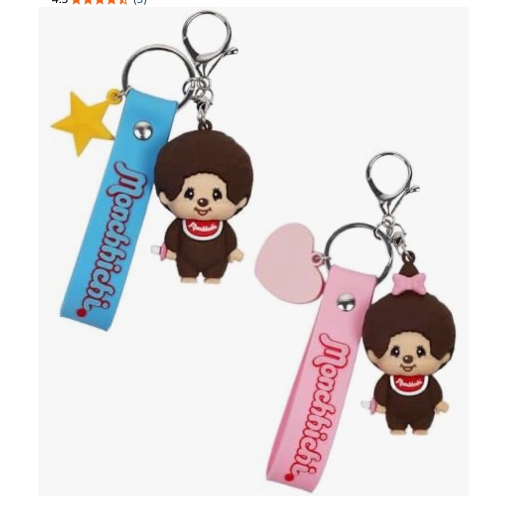 Monchhichi 2 Piece Keychain Set Blue Star Pink Heart Sekiguchi Nordstrom New